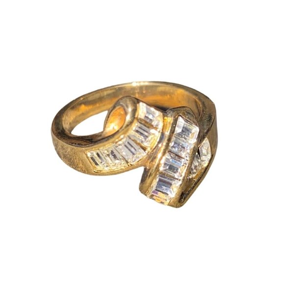 Ring 6 Gold Plated CZ Cubic Zirconia Baguette Women - Picture 2 of 7